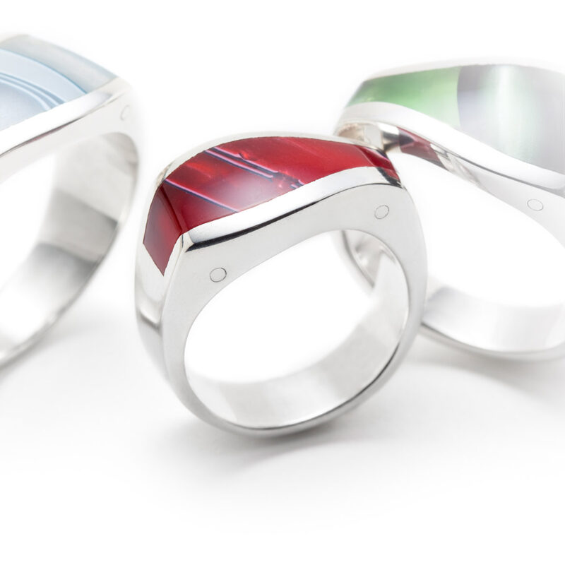 asymmetrical red silver ring