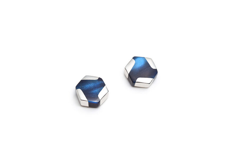 minimalist dark blue silver stud earrings