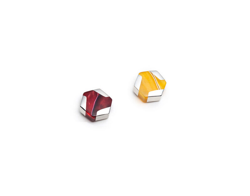 Red and yellow mismatched mini hexagon earrings