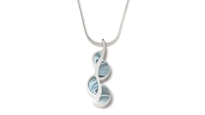 Silver necklace sky blue treble clef necklace in sterling silver and solid acrylic. Chain in sterling silver.