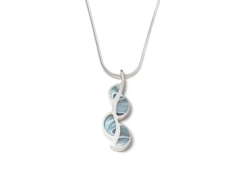 Silver necklace sky blue treble clef necklace in sterling silver and solid acrylic. Chain in sterling silver.