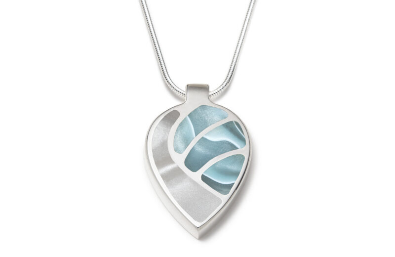 Blue and white mosaic silver necklace